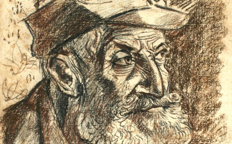 Porträt eines älteren Mannes mit Mütze und markantem Bart; dargestellt ist das sogenannte "Geyersche Original" Emil Günther